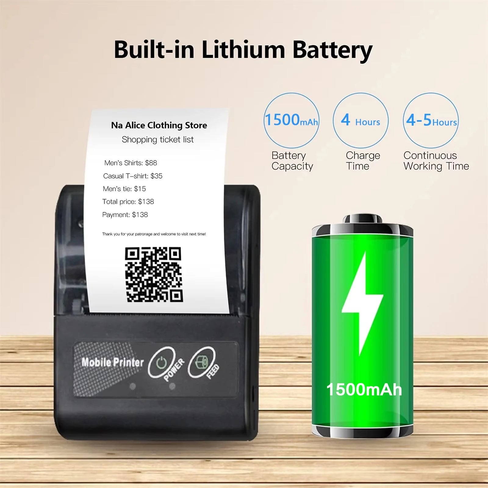Impresora térmica mini GOOJPRT de 58 mm para etiquetas, recibos, tickets y facturas, compatible con iOS y Android, para pequeñas empresas y ordenadores. Impresora/etiquetadora.