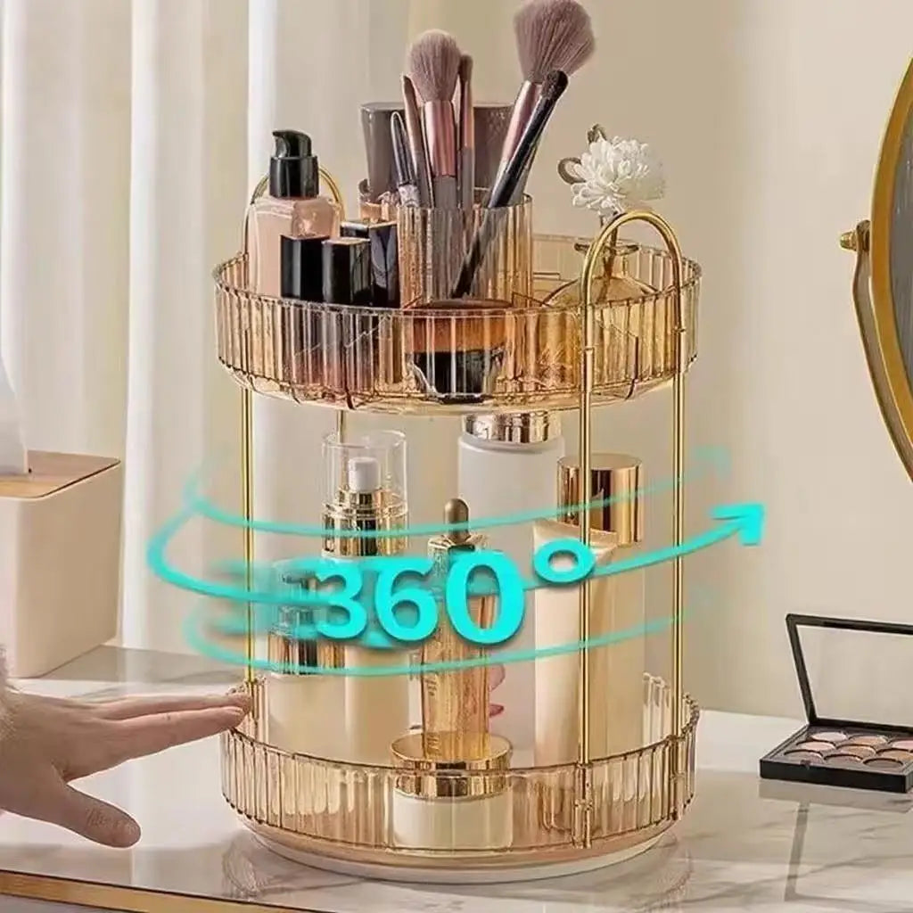 Organizador giratorio de lujo dorado de 360°, estante de almacenamiento de 1/2/3 niveles, estante para especias de cocina, bandeja para maquillaje y cosméticos de baño, encimera.