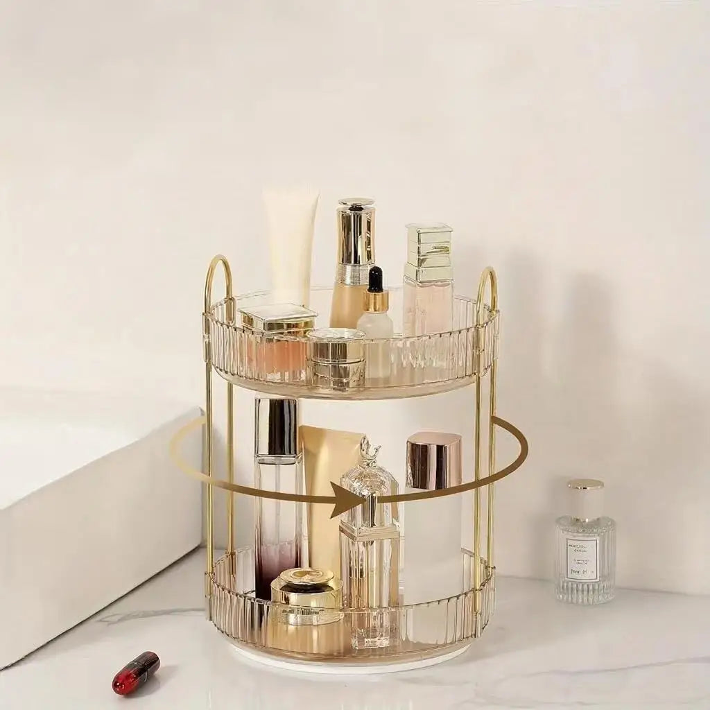 Organizador giratorio de lujo dorado de 360°, estante de almacenamiento de 1/2/3 niveles, estante para especias de cocina, bandeja para maquillaje y cosméticos de baño, encimera.