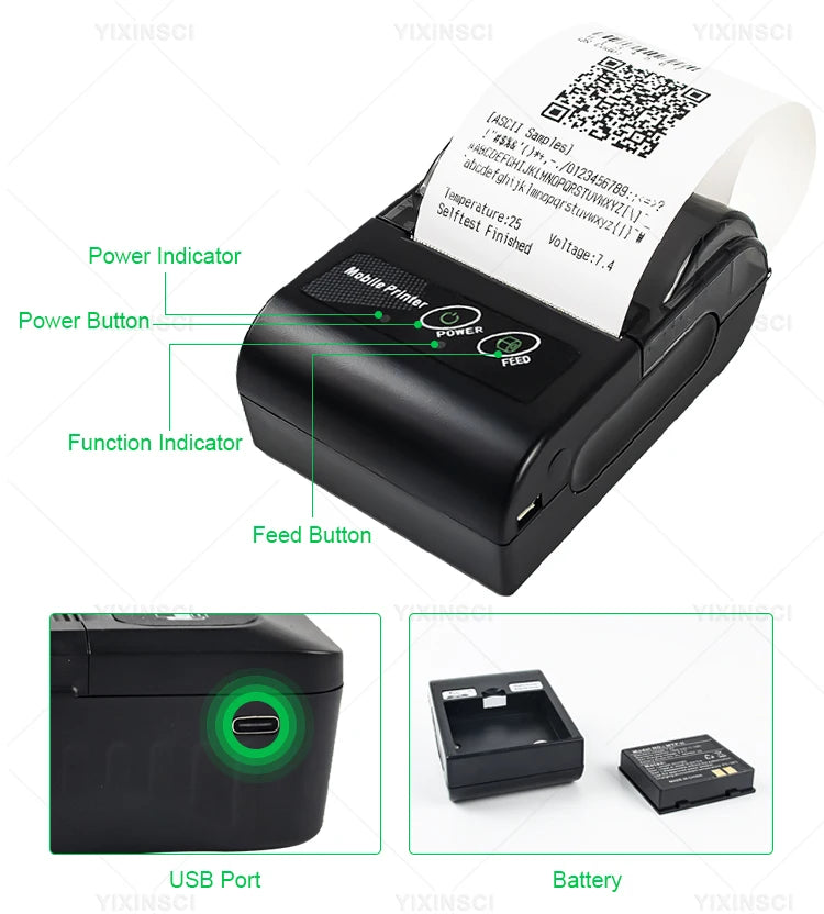Impresora térmica mini GOOJPRT de 58 mm para etiquetas, recibos, tickets y facturas, compatible con iOS y Android, para pequeñas empresas y ordenadores. Impresora/etiquetadora.