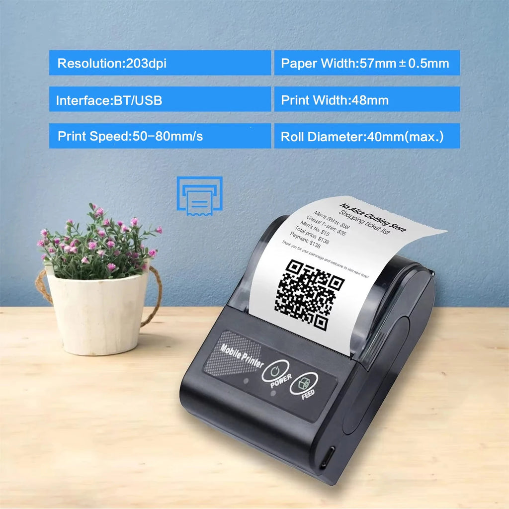 Impresora térmica mini GOOJPRT de 58 mm para etiquetas, recibos, tickets y facturas, compatible con iOS y Android, para pequeñas empresas y ordenadores. Impresora/etiquetadora.