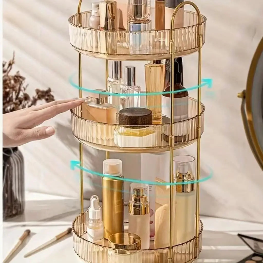 Organizador giratorio de lujo dorado de 360°, estante de almacenamiento de 1/2/3 niveles, estante para especias de cocina, bandeja para maquillaje y cosméticos de baño, encimera.
