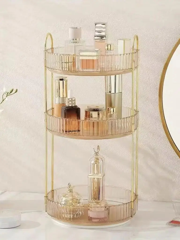 Organizador giratorio de lujo dorado de 360°, estante de almacenamiento de 1/2/3 niveles, estante para especias de cocina, bandeja para maquillaje y cosméticos de baño, encimera.