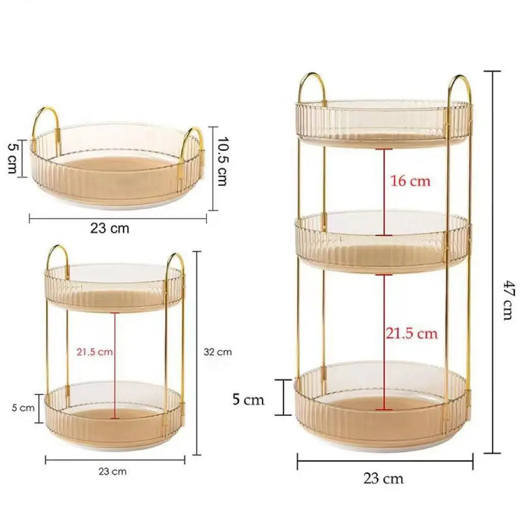 Organizador giratorio de lujo dorado de 360°, estante de almacenamiento de 1/2/3 niveles, estante para especias de cocina, bandeja para maquillaje y cosméticos de baño, encimera.