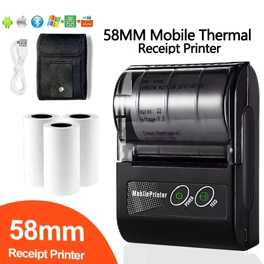 Impresora térmica mini GOOJPRT de 58 mm para etiquetas, recibos, tickets y facturas, compatible con iOS y Android, para pequeñas empresas y ordenadores. Impresora/etiquetadora.