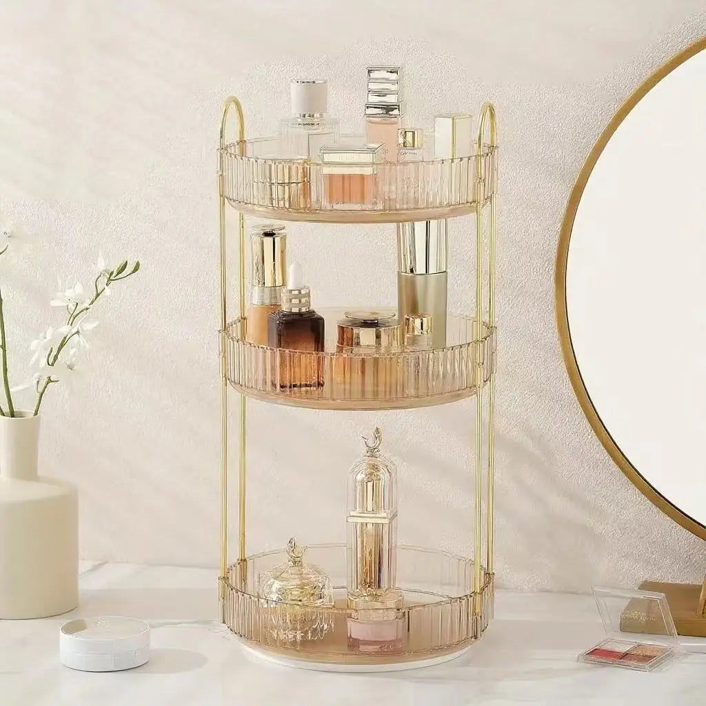 Organizador giratorio de lujo dorado de 360°, estante de almacenamiento de 1/2/3 niveles, estante para especias de cocina, bandeja para maquillaje y cosméticos de baño, encimera.