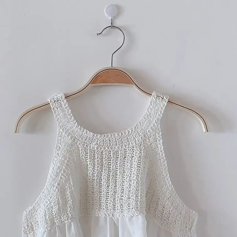 Camiseta sin mangas estilo coreano para mujer, tops cortos 2025 Ropa Mujer Chaleco blanco calado con cuello redondo, camisetas sin mangas de verano 27w481